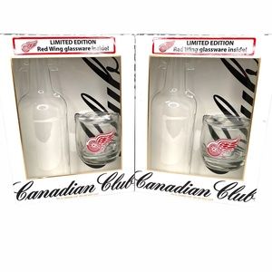 2 New CANADIAN CLUB Whiskey/Detroit Red Wings Hockey Limited Edition Glass Cups